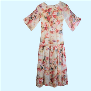 Mia Joy floral dress. ties in back. Lined skirt. Sz. 8.